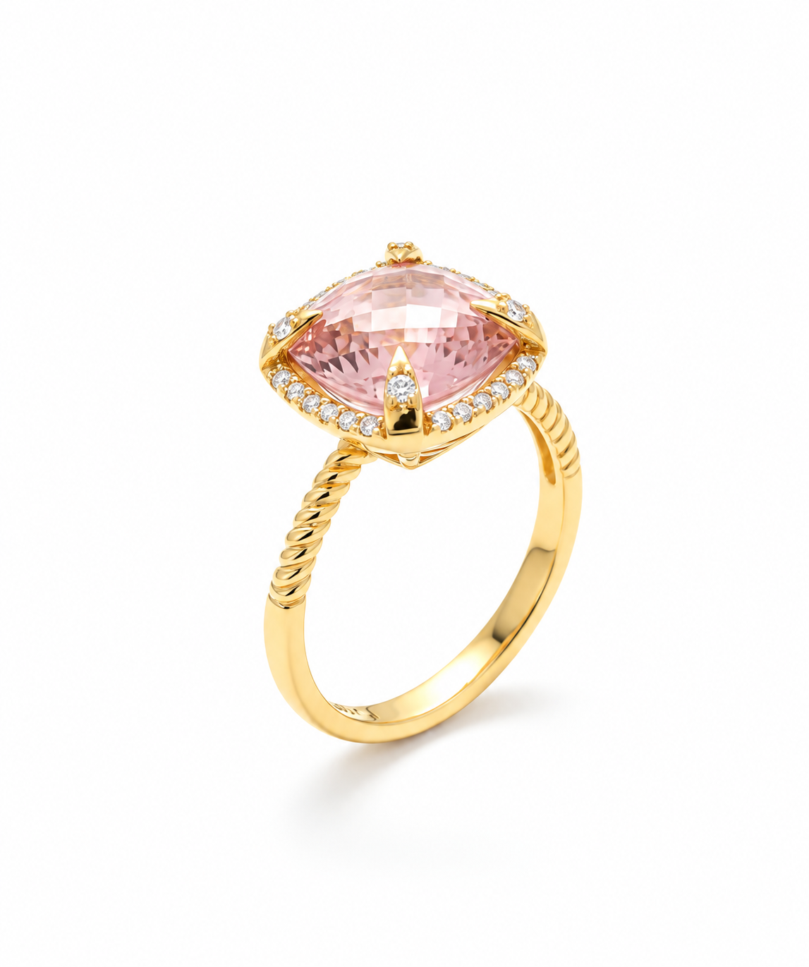 Anillo 7873 en oro amarillo con piedra rosada