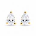 Aretes de oro amarillo 10K con piedra en forma de lágrima sobre fondo blanco