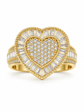 Anillo Corazón Grande con Diseño Baguette en Oro Amarillo 14K – Talla 7